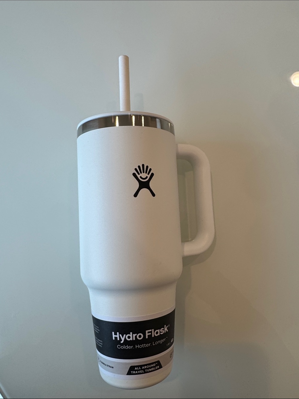 Brand new Hydro Flask White Insulated Travel Mug with Handle and Straw